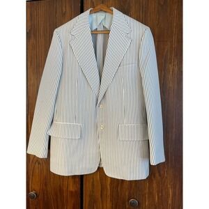 White and Blue Striped Light Blazer with 2 Buttons